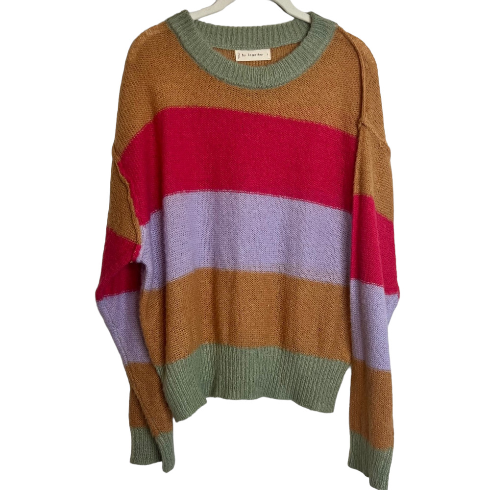 By Together Womens Exposed Seams Sweater Small Multicolor Color Block 10% Alpaca